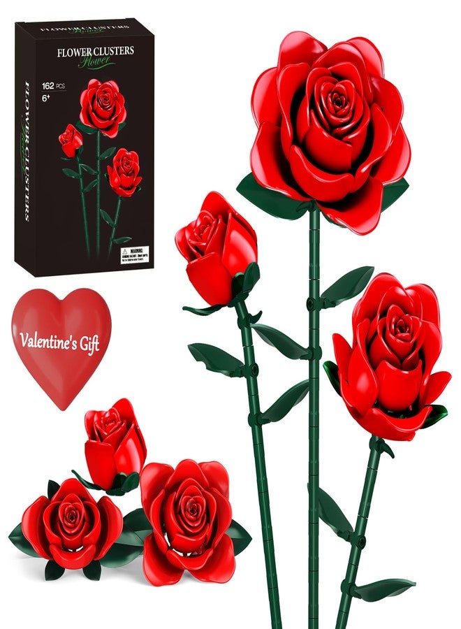RASOUT Red Rose Flowers Bouquet Building Set, 162 PCS Roses Flowers Artificial Flowers Botanical Collection Blocks Kit for Adults Women Gift, DIY Rose Building Block for Christmas & Valentines Home Decor - Image 1